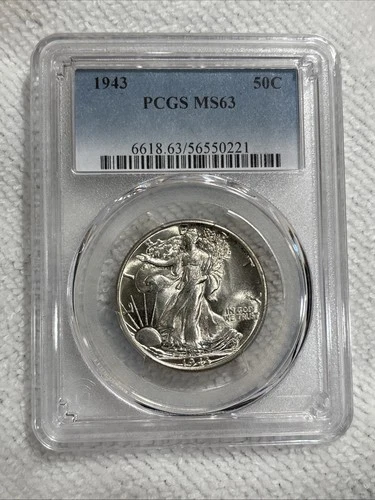 GRADED 1943 Walking Liberty Half Dollar PCGS MS 63 Silver American Coin