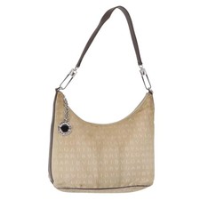 BVLGARI Shoulder Bag Canvas Beige Silver Auth 151725