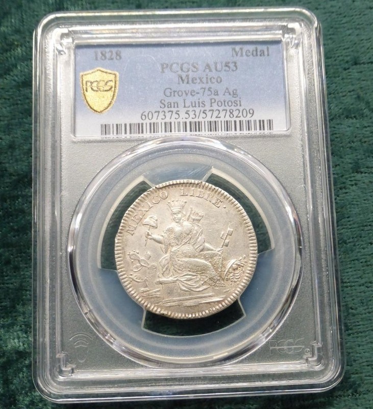 1828 MEXICO SAN LUIS POTOSI Silver MEDAL, GROVE-75a PCGS AU53 Scarce