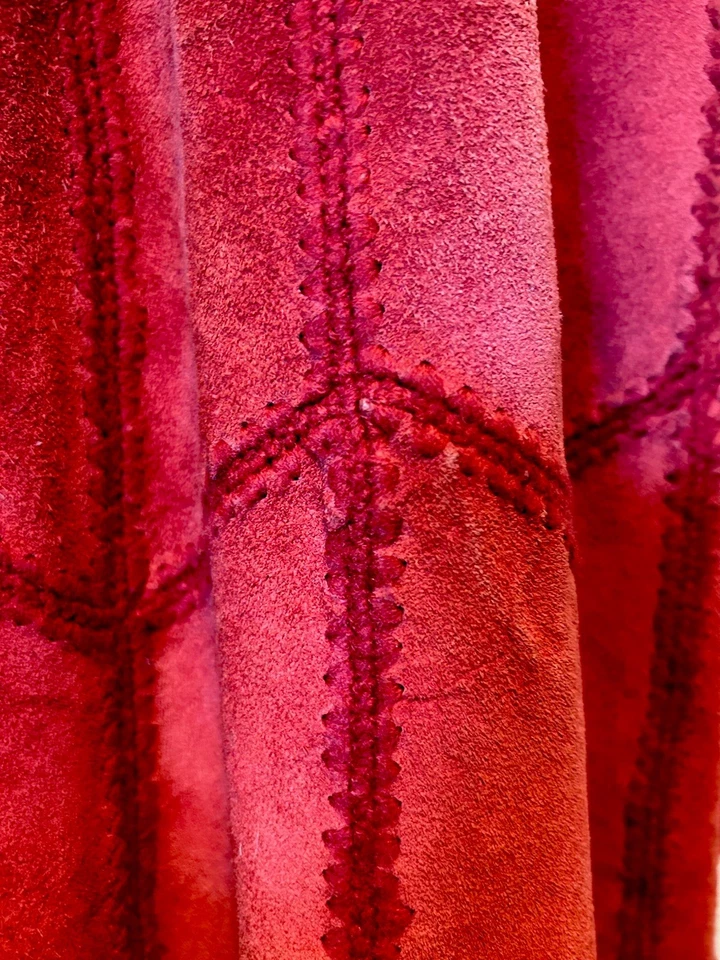 Vintage Suede Split Leather A-Line Midi Skirt Boho Hippie Festival Small Orange - Image 3 of 4