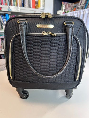 Aimee Kestenberg Florence Spinner 4-Wheel Underseat Carry On Tote - Black w Gold - Picture 4 of 14