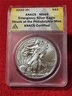 2020(P)  American Silver Eagle ASE Dollar STRUCK AT PHIL ANACS MS 69 EP  #T2397