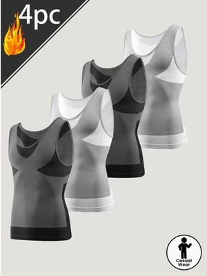 4er Herren Kompressionsweste Body Shaper, Ärmelloses Shapewear Tank Top Fitness