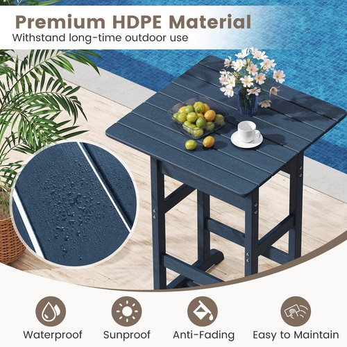 3-Piece Patio HDPE Bar Set Armchairs w/Square High-Top Table Footrest & Backrest - Picture 6 of 10