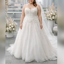 David Tutera for Mon Cheri White Strapless Sweetheart Tulle Wedding Dress sz 26W