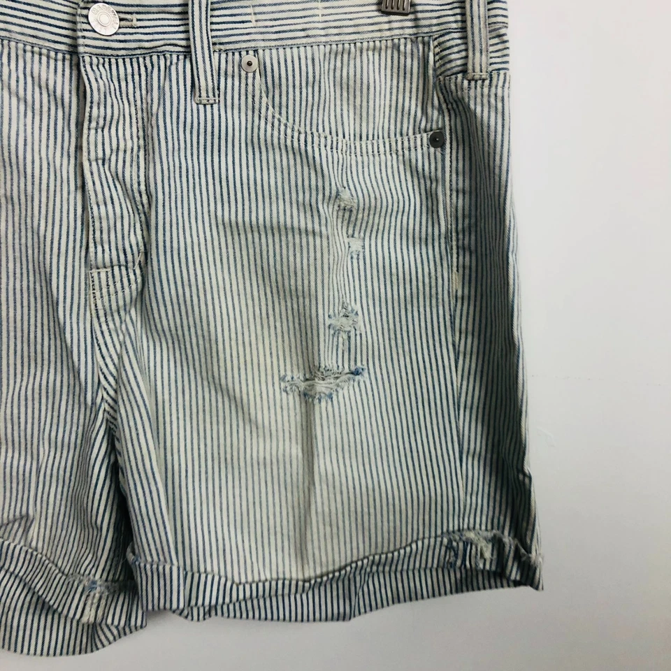 Madewell Women's Striped Distressed Denim Shorts Button Fly 100% Cotton Size 31 - Image 2 of 4