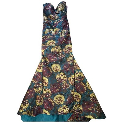 New $595 Jovani Ball Gown Size 4 Floral Print Strapless Maxi Dress Prom HOCO