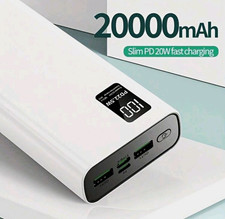 20000mAh Slim Portable Power Bank PD 20W Fast Charging LED Display White