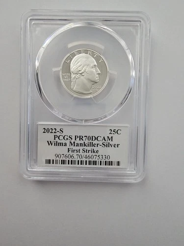 SILVER 2022 S PR70 DCAM  WILMA MANKILLER  WASHINGTON QUARTER 90% AG COIN