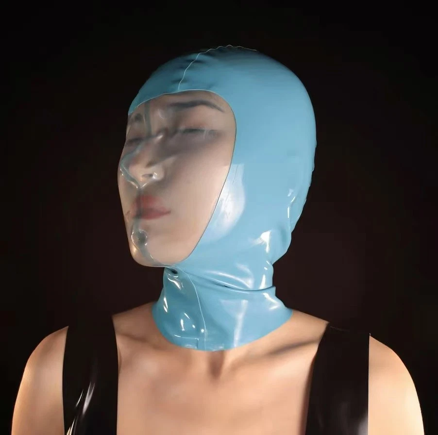 Latex hood with Transparent Mask with breathing hole for Fetish BDSM 0.4mm US - Image 2 of 4