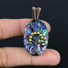 Abalone Shell Handmade Gemstone Copper Wire Wrap Tree Of Life Pendant Jewelry
