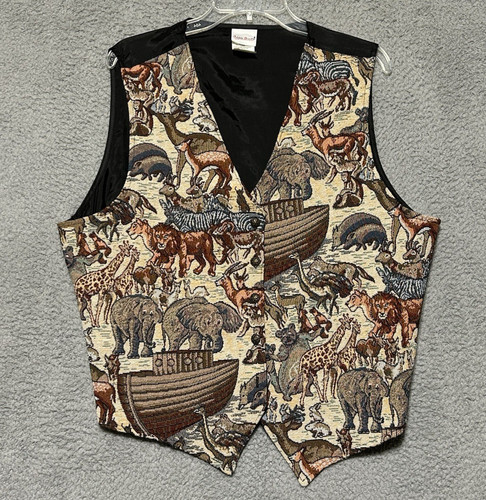 VTG Bobbie Brooks Noahs Ark Vest Sz M Animals Lions Elephant Deer Christian