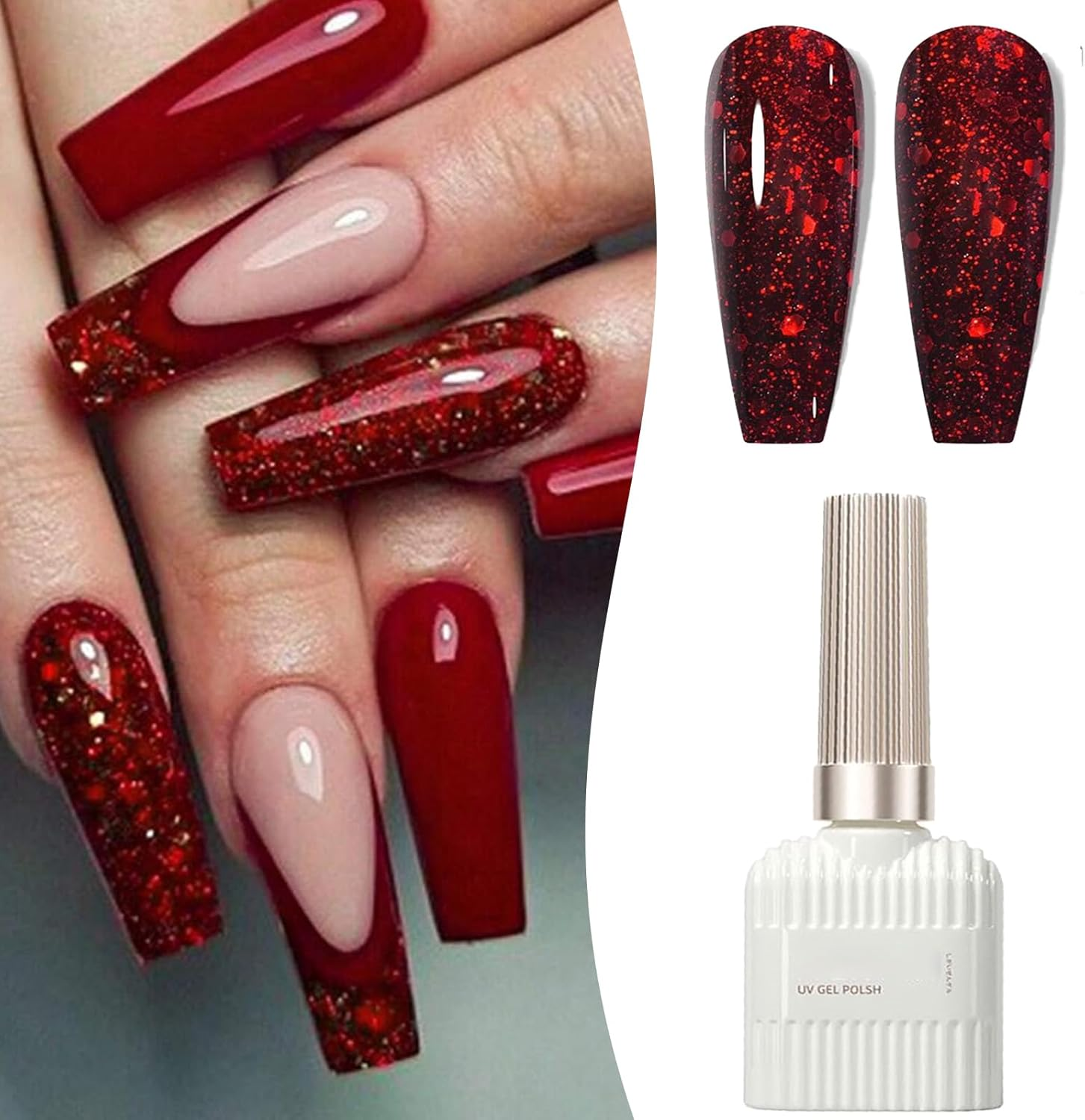 Glitter Gel Nail Polish - Burgundy Red| Long Lasting| Reflective| Soak off UV/LE