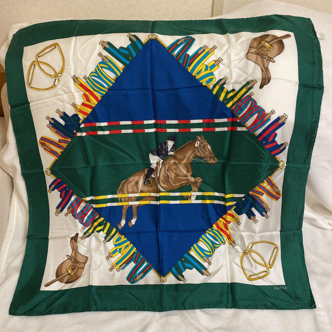 Gucci Scarf Green Silk Horse Pattern Women Italy 115249 | eBay