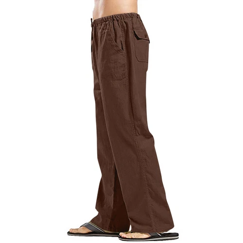 Herren Baumwolle Leinen lose Hose Freizeit Kordelzug Strand Yoga Baggy lange Hose - Bild 23 von 69