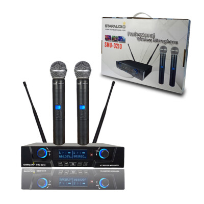 Wireless Microphone System Dynamic 2CH UHF Handheld Adjustable Frequency KTV Mic