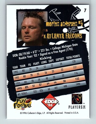 1996 Collector's Edge Morten Andersen AltAtlanta Falcons #7