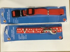Dog leash with paw prints and red L collar 48" L x 0.8 in width. New.