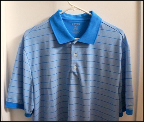 Chaps Blue Striped Polyester Short Sleeve Golf/Tennis Shirt Men Size L #A2931 - Picture 3 of 4