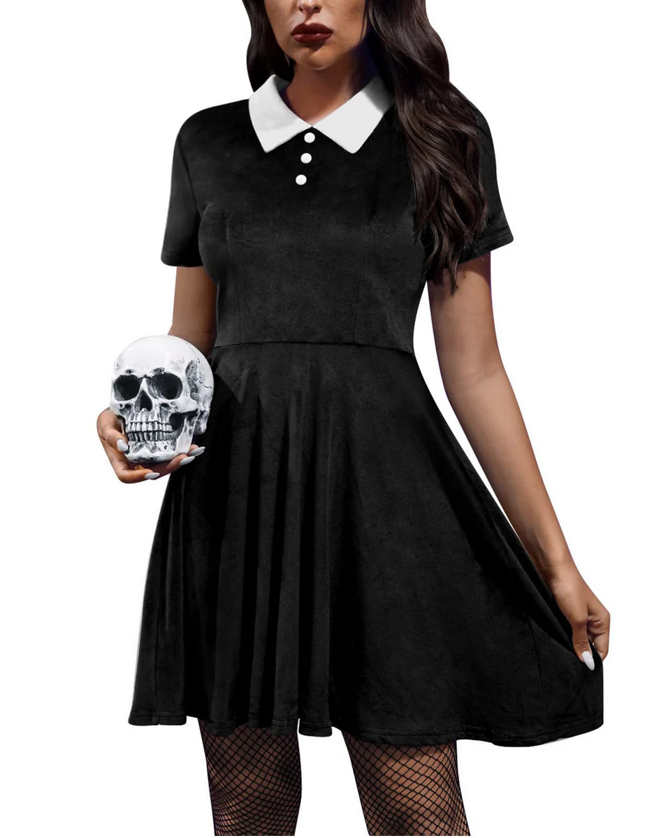 Disfraz de terciopelo de lujo Wednesday Addams - grande (FD38)