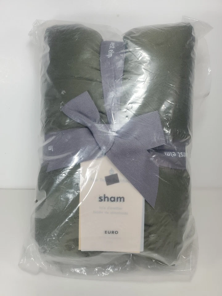 NUEVO Almohada West Elm TENCEL Variegada Puntada de Canal Falsa EURO Verde Oliva Oscuro Foto 3 de 4