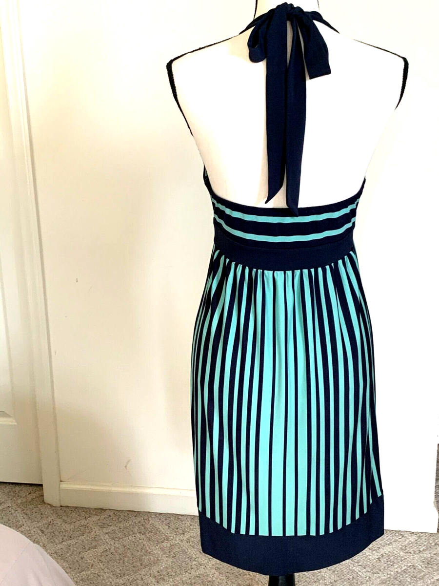BCBG MAX AZRIA Halter Dress Bold Stripe Teal Green Navy Stretch Size Small  | eBay