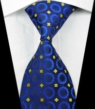 Hot Classic Patterns Dark Blue Gold JACQUARD WOVEN 100 Silk Men's Tie Necktie