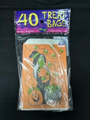 Fun World 1995 40 Vintage Halloween Trick Treat Paper Bags Witch Pumpkins 9434