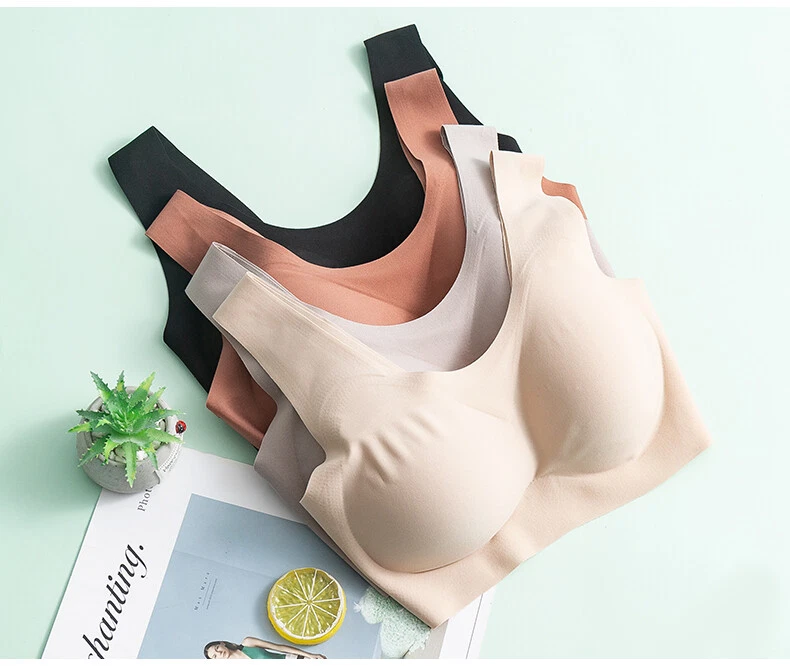 Sujetador 89% Seda Real 11% Spandex Mujer Elástico Sin Alambres Inalámbrico Bralette TG116 Foto 3 de 4