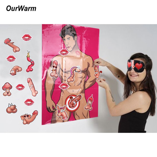 Posters Pin The Junk on The Hunk Poster Game Hen Night Party Game