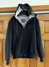 Heavy Faux Fur Lined Full Zipper Hoodie Jacket Unisex Size Small Black