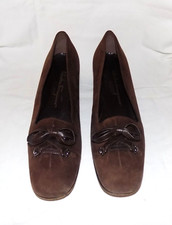 Salvatore Ferragamo Loafer Pump Brown Suede Faux Lace-Up Tie Low Block Heel 9AAA