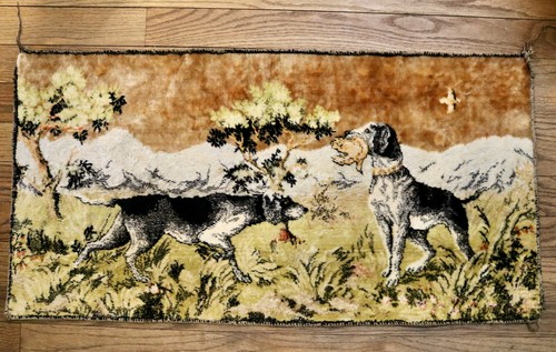 hunting dogs velvet velour wall tapestry art   vintage Italy distressed