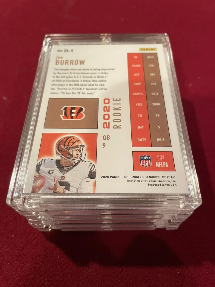 Joe Burrow PANINI DYNAGON 2020 CINCINNATI FOOTBALL INVESTMENT RC CARD - Mint! - Image 2 of 2
