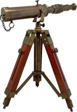 Vintage Brass Telescope with Wooden Tripod – Nautical Maritime Decor Gift