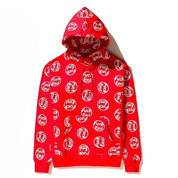 FW14 Supreme F**k 'Em Logo Pullover Hooded Sweatshirt Hoodie Red