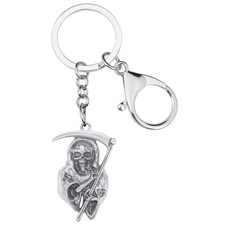 Halloween Antique Silver Reaper Skull Keychains Car Key Ring Bag Charms Jewelry