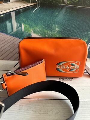 NWT Coach CJ674 Axel Crossbody In Smoother Leather Bright Orange