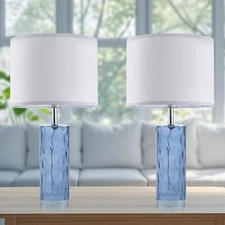 21.7" Modern Glass Table Lamps Set of 2 for Bedroom, Ocean Wavy Style Base wi...