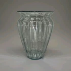 VTG Steuben Art Glass Vase Ribbed Optic Blue Green Etched Mark As Is