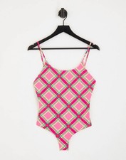 Only open back swimsuit in pink check Size Small