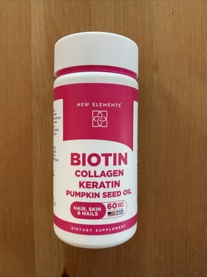 New Elements Biotin Collagen Keratin Hair Skin Nails Pumpkin Oil Exp: 09/26