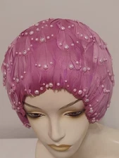 Vintage Styled By Jack Mcconnell Flapper Ladies Feather Hat With Faux Pearls