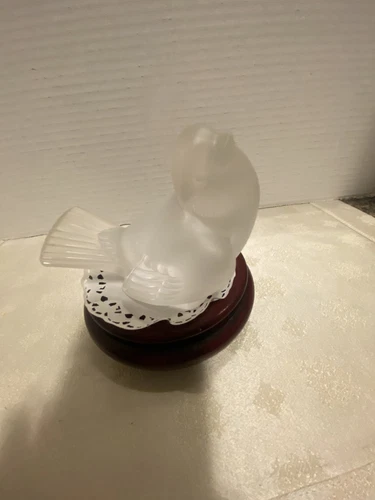 Lalique France Signed Frosted Crystal Glass Sparrow Bird Figure