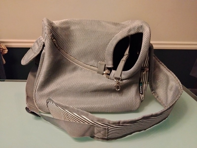 PetAmi Pet Sling Carrier - Grey, Black and White Striped - Barely Used