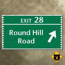 Connecticut Merritt Parkway Exit 28 Round Hill Road highway sign 14x8
