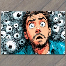 Art Print Pop Art Shocked Man Surrounded By Eyes Comic Style Surreal Horror Funn