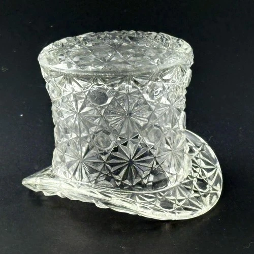 Vintage Fenton Clear Glass Daisy Button Top Hat Toothpick Holder Trinket