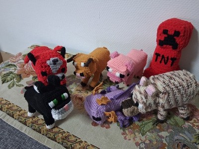 Amigurumi Minecraft Set, Pilzkuh, Katze, Axolotl und andere