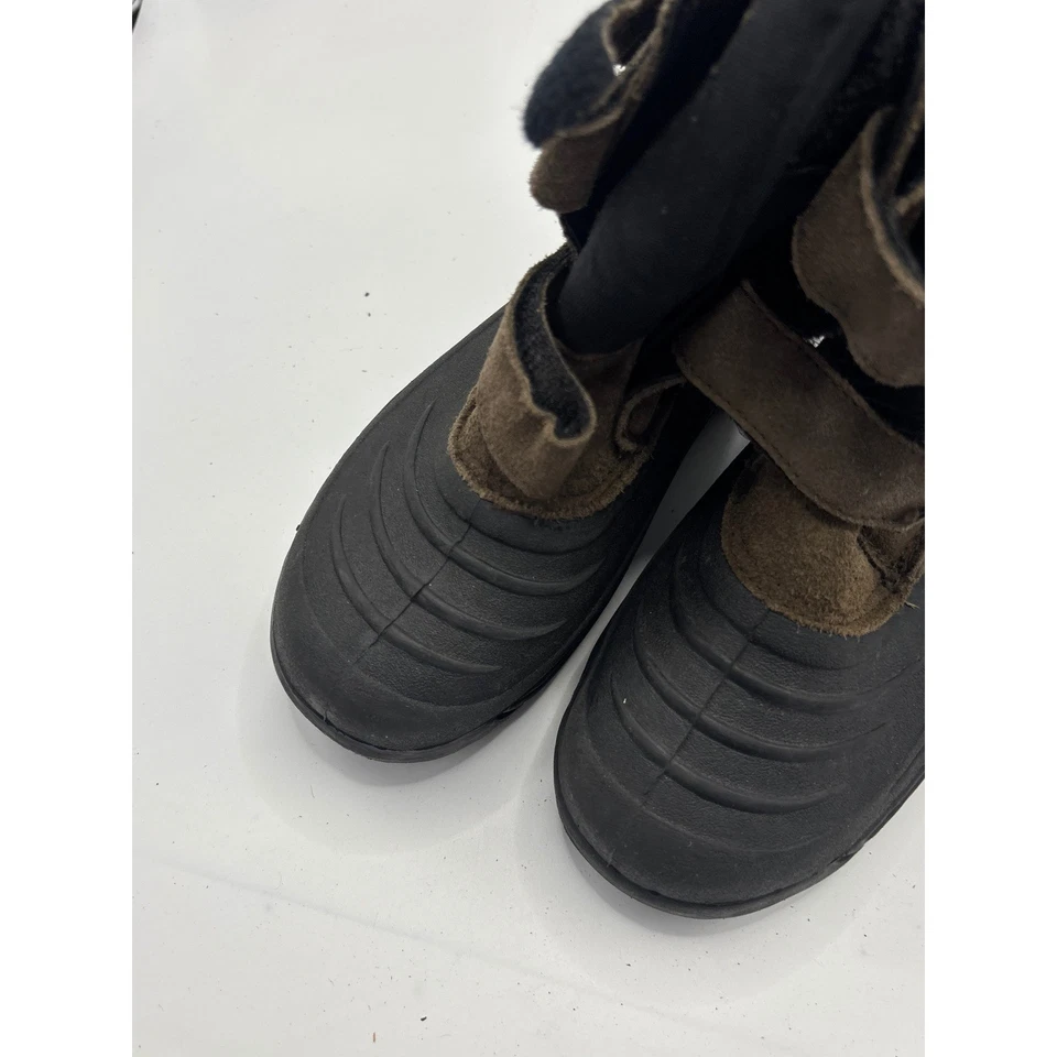 Rugged Outback Kids Black Brown Waterproof Winter Snow Boots Size 3 Hook Loop - image 2 of 4